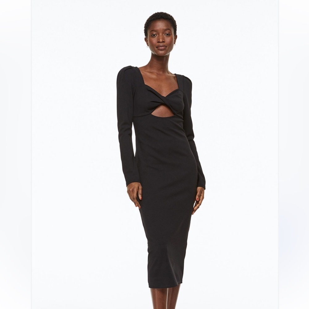 H&M black midi dress bodycon cutout size small